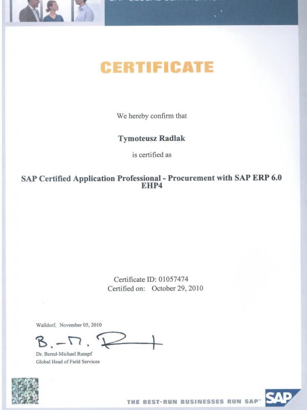 SAP Certified Application Professional - Procurement with SAP ERP 6.0 EHP4